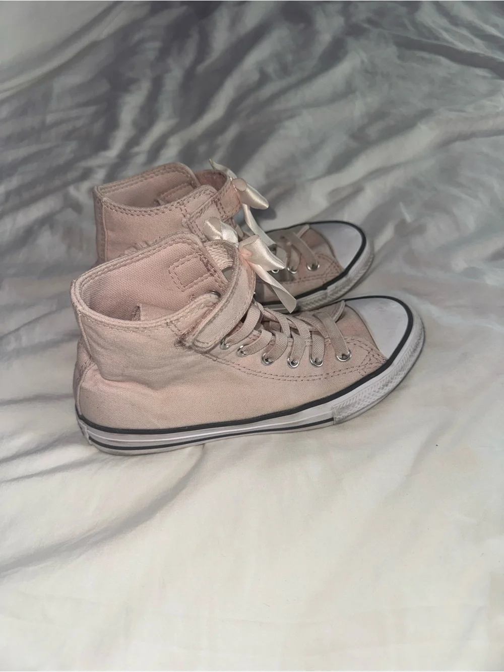 Converse, little girls pink and white sneakers, size 2